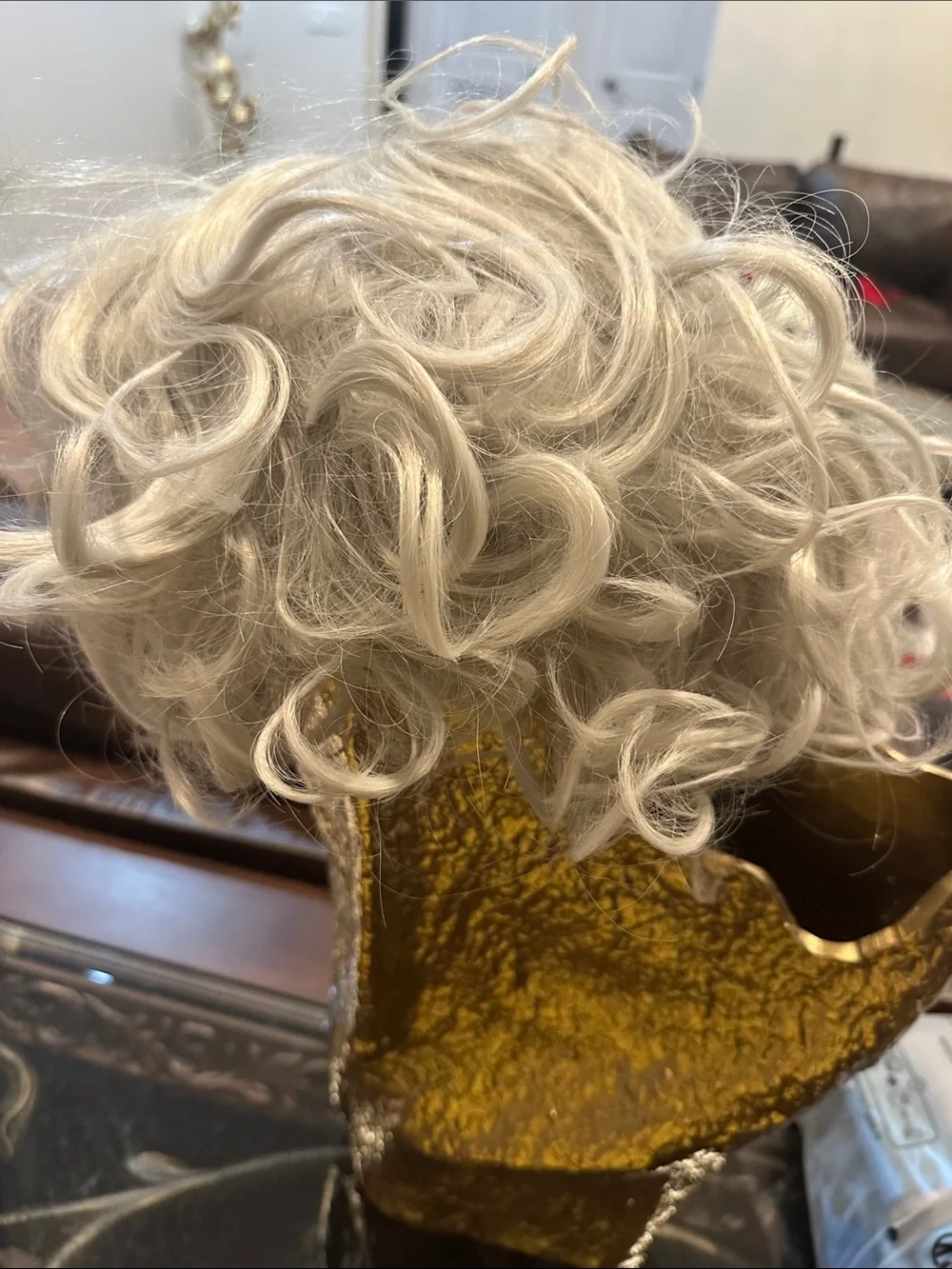 Grey Curly Wig and Black Cat-Eye Reading Glasses with Rhinestone Accents - Black